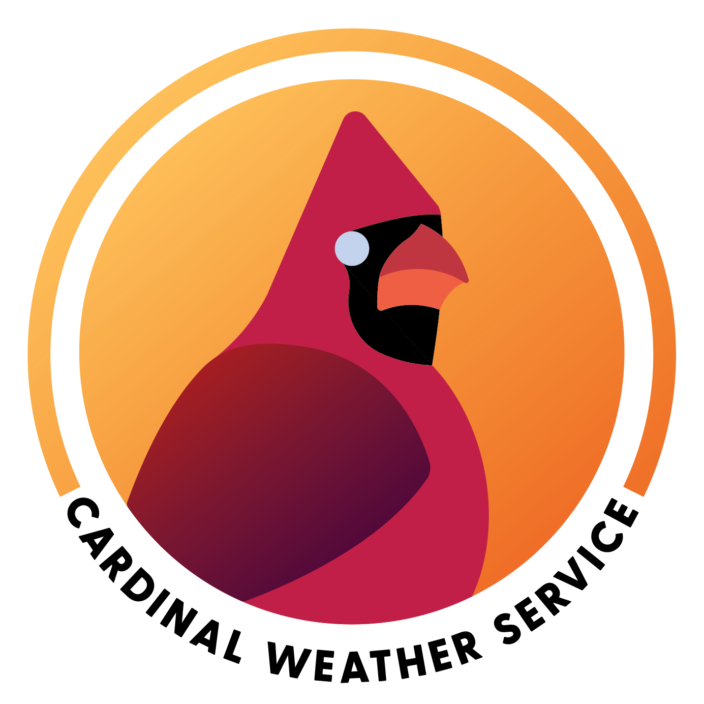 Cardinal Weather Service logo showing a stylized cardinal surrounded by a yellow and orange circle.